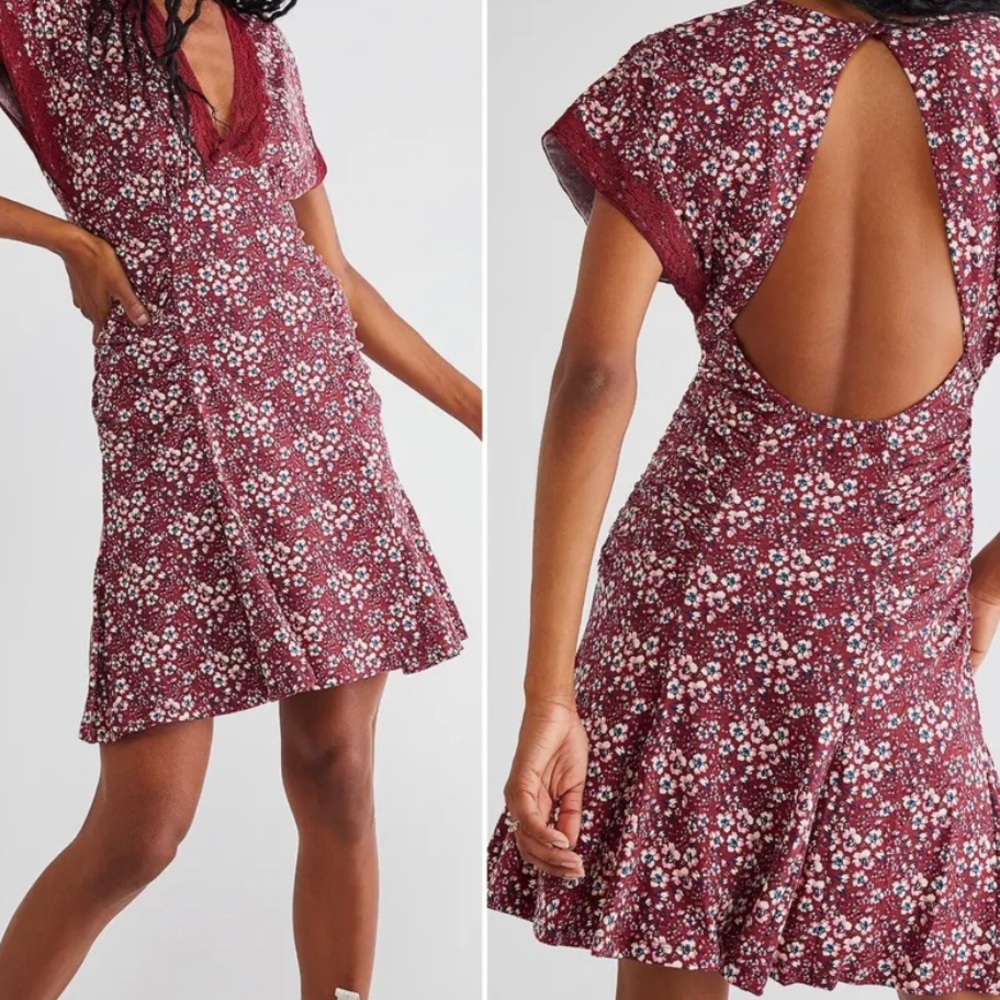 Free People Red Sweet Talker Mini Dress Ruched Floral Women Size: Large